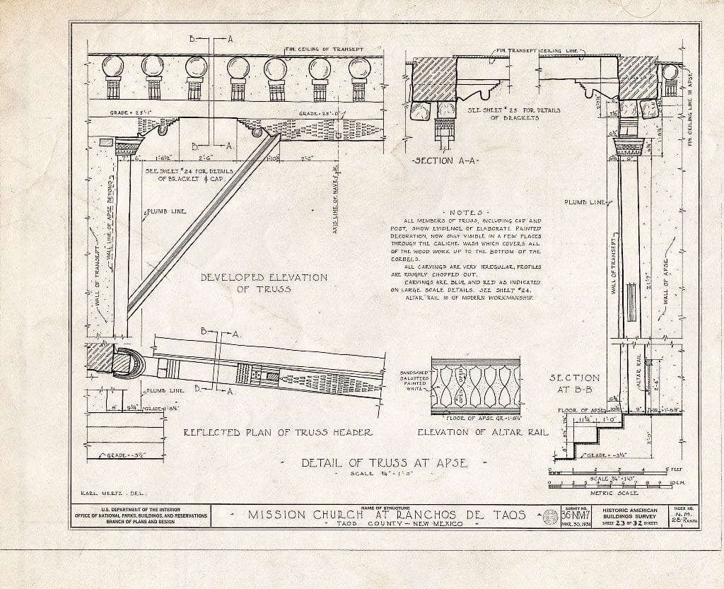 Blueprint HABS NM,28-RANTA,1- (Sheet 23 of 32) - Mission Church of Ranchos de Taos, Ranchos de Taos, Taos County, NM