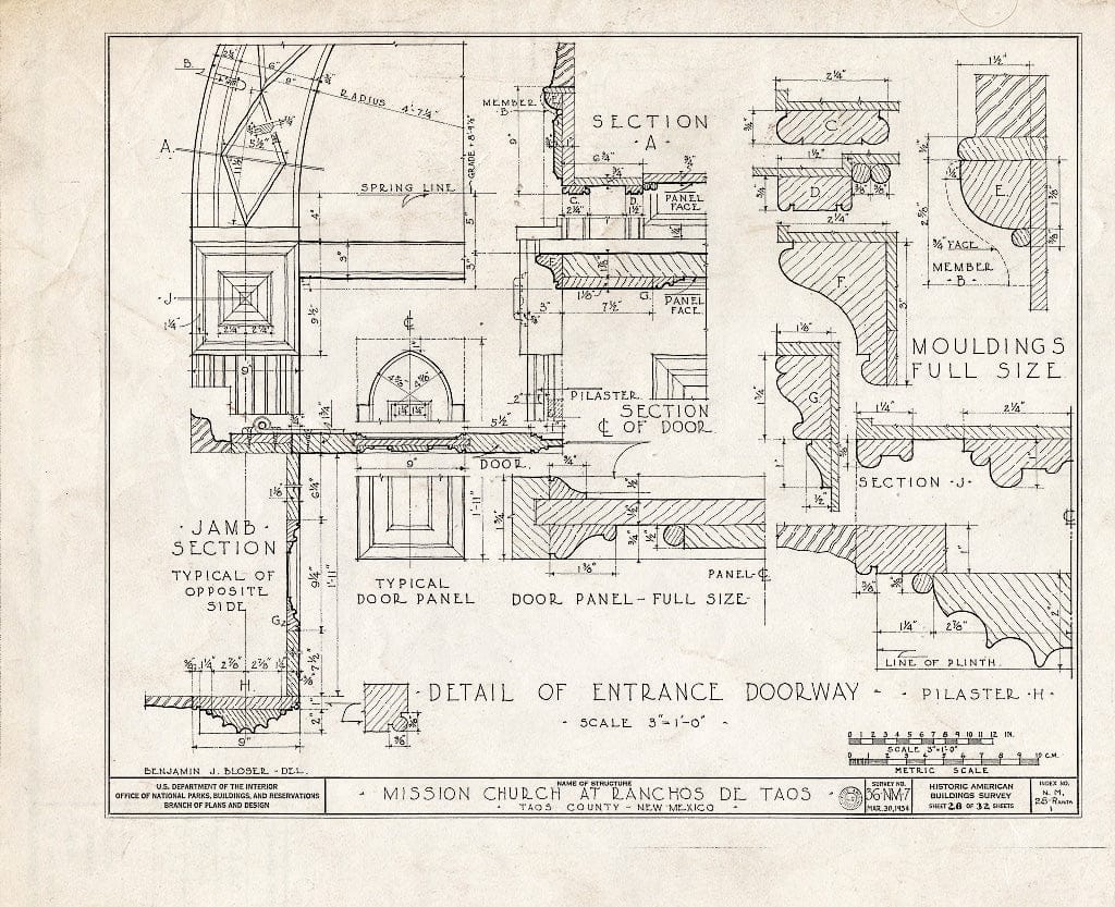 Blueprint HABS NM,28-RANTA,1- (Sheet 28 of 32) - Mission Church of Ranchos de Taos, Ranchos de Taos, Taos County, NM