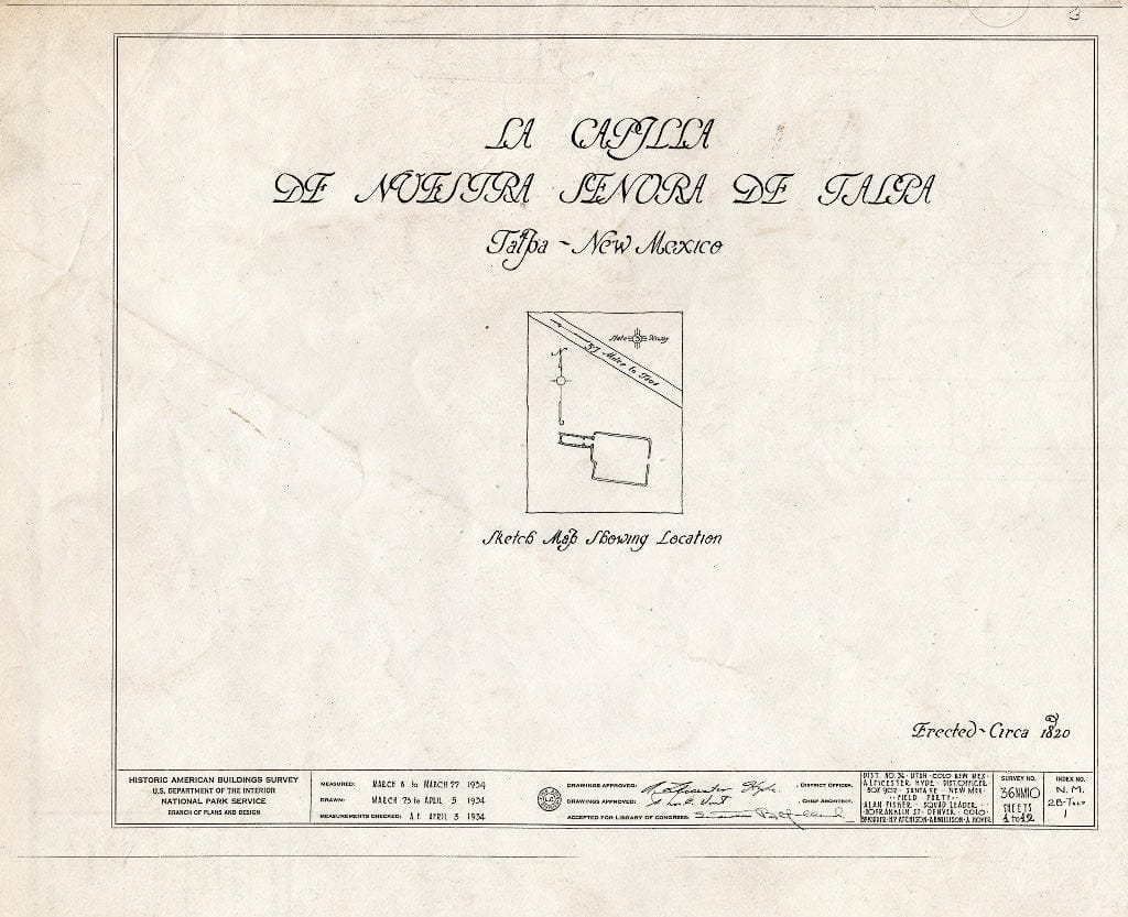 Blueprint HABS NM,28-TALP,1- (Sheet 0 of 12) - La Capilla de Nuestra Senora de Talpa, Talpa, Taos County, NM