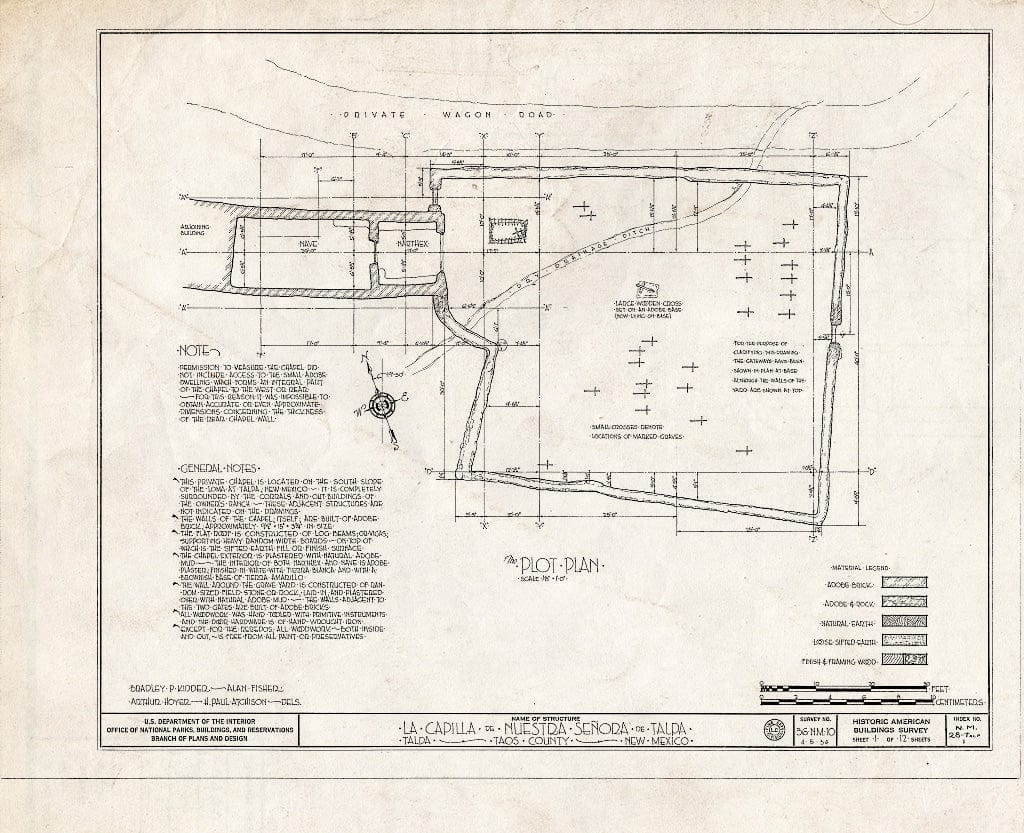Blueprint HABS NM,28-TALP,1- (Sheet 1 of 12) - La Capilla de Nuestra Senora de Talpa, Talpa, Taos County, NM