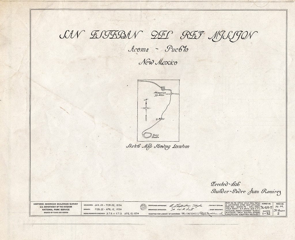 Blueprint HABS NM,31-ACOMP,2- (Sheet 0 of 32) - San Esteban del Rey Mission, Acoma Pueblo, Cibola County, NM