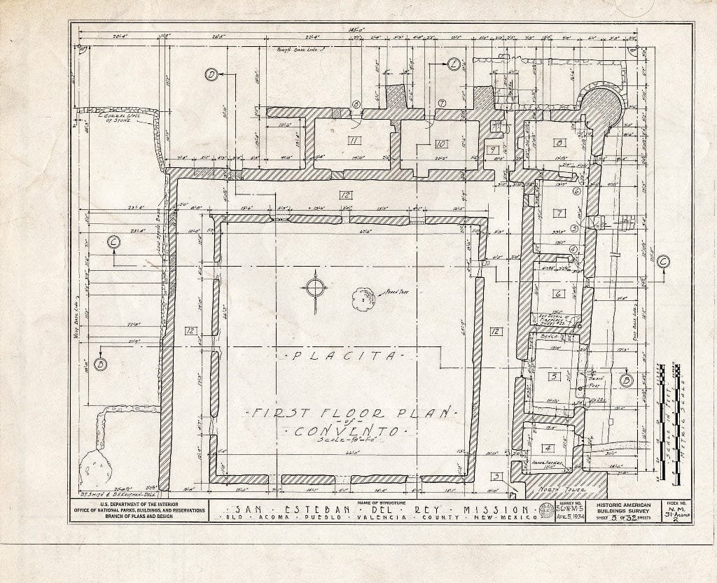 Blueprint HABS NM,31-ACOMP,2- (Sheet 5 of 32) - San Esteban del Rey Mission, Acoma Pueblo, Cibola County, NM