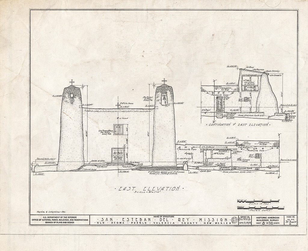 Blueprint HABS NM,31-ACOMP,2- (Sheet 8 of 32) - San Esteban del Rey Mission, Acoma Pueblo, Cibola County, NM