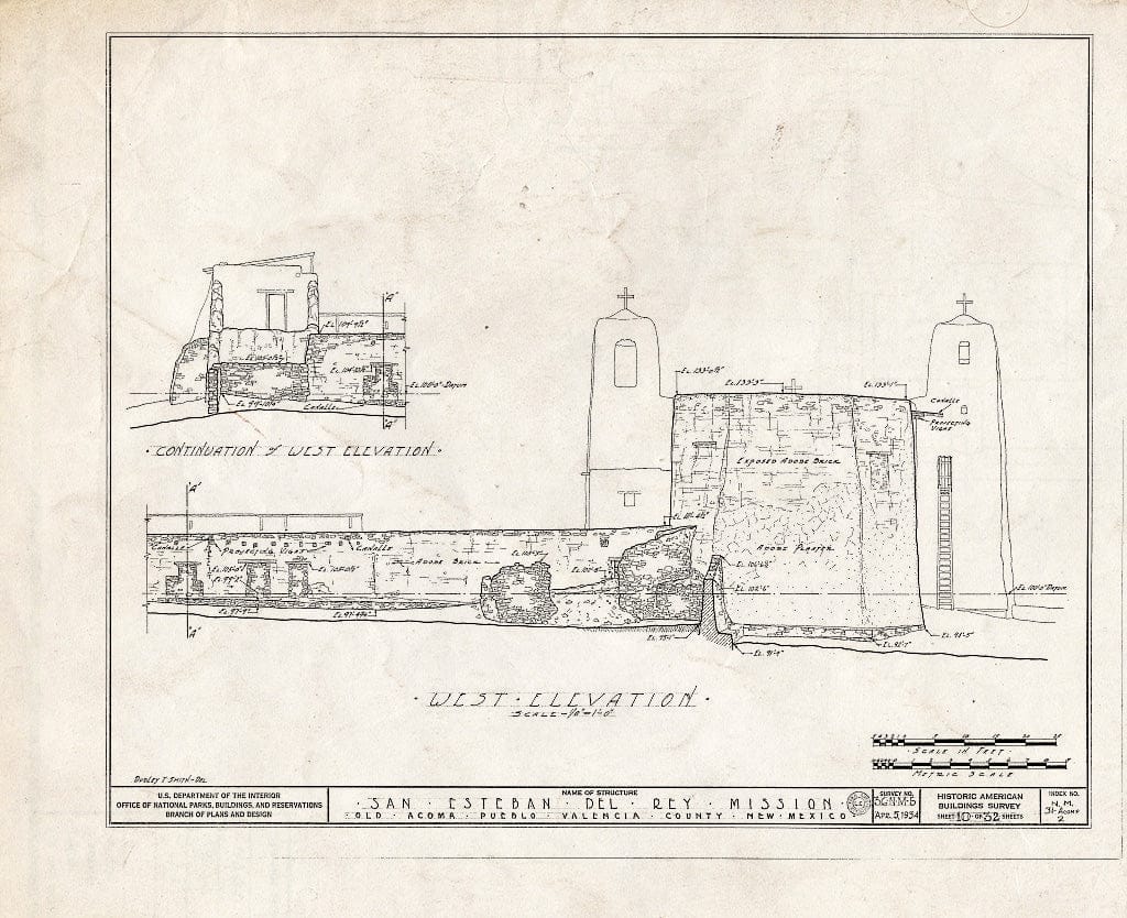 Blueprint HABS NM,31-ACOMP,2- (Sheet 10 of 32) - San Esteban del Rey Mission, Acoma Pueblo, Cibola County, NM