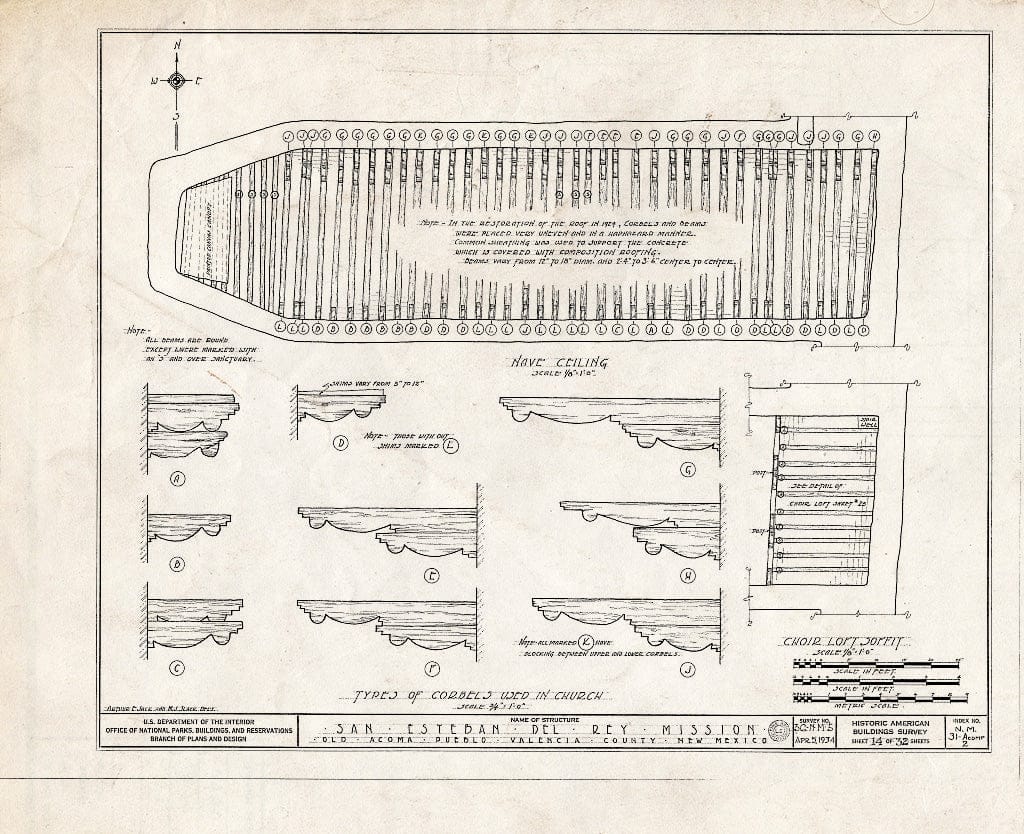 Blueprint HABS NM,31-ACOMP,2- (Sheet 14 of 32) - San Esteban del Rey Mission, Acoma Pueblo, Cibola County, NM