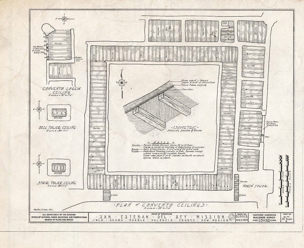 Blueprint HABS NM,31-ACOMP,2- (Sheet 15 of 32) - San Esteban del Rey Mission, Acoma Pueblo, Cibola County, NM