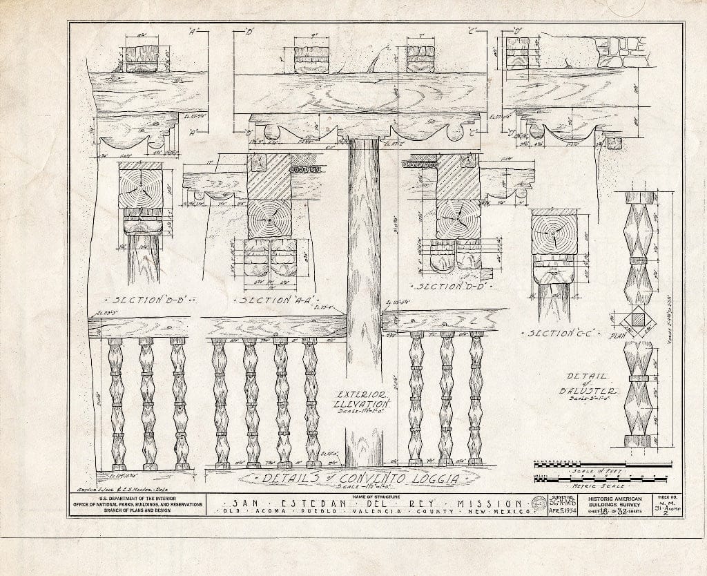 Blueprint HABS NM,31-ACOMP,2- (Sheet 18 of 32) - San Esteban del Rey Mission, Acoma Pueblo, Cibola County, NM