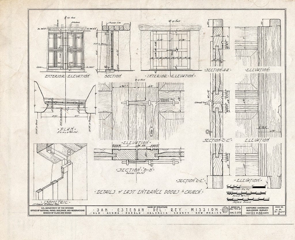 Blueprint HABS NM,31-ACOMP,2- (Sheet 21 of 32) - San Esteban del Rey Mission, Acoma Pueblo, Cibola County, NM