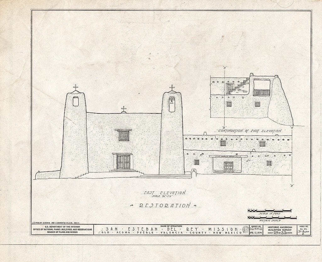 Blueprint HABS NM,31-ACOMP,2- (Sheet 29 of 32) - San Esteban del Rey Mission, Acoma Pueblo, Cibola County, NM