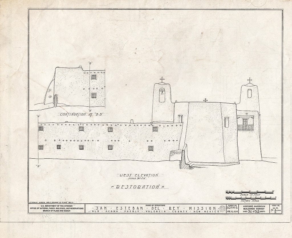 Blueprint HABS NM,31-ACOMP,2- (Sheet 31 of 32) - San Esteban del Rey Mission, Acoma Pueblo, Cibola County, NM