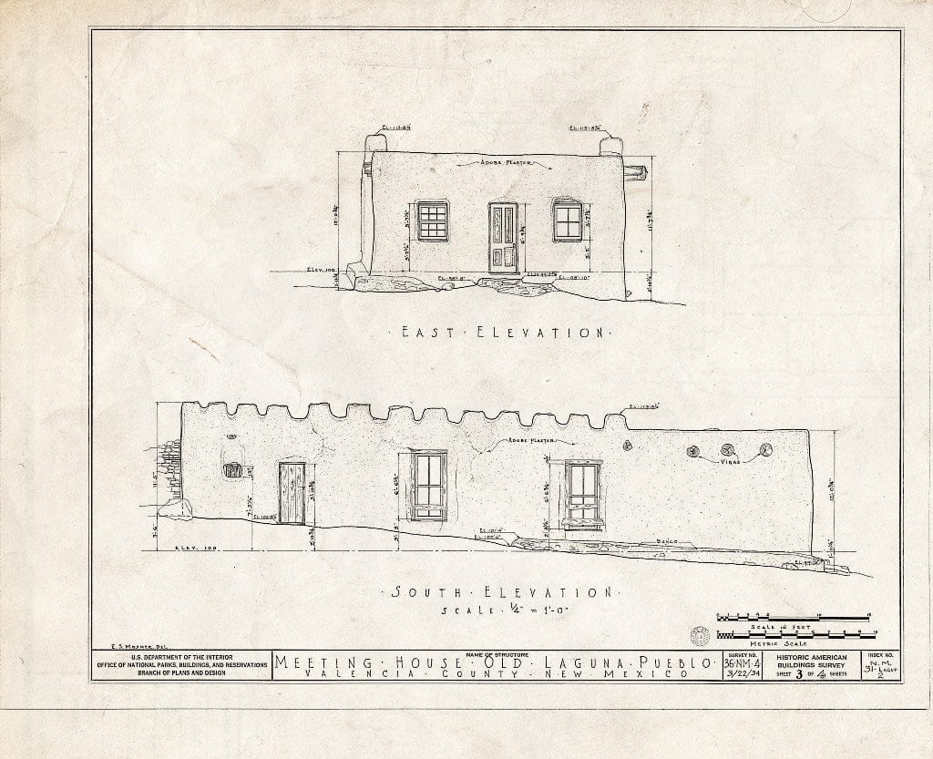 Blueprint HABS NM,31-LAGUP,2- (Sheet 3 of 4) - Meetinghouse, Mesita, Cibola County, NM