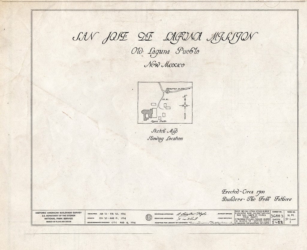 Blueprint HABS NM,31-LAGUP,1- (Sheet 0 of 22) - San Jose de Laguna Mission Church & Convento, Laguna, Cibola County, NM