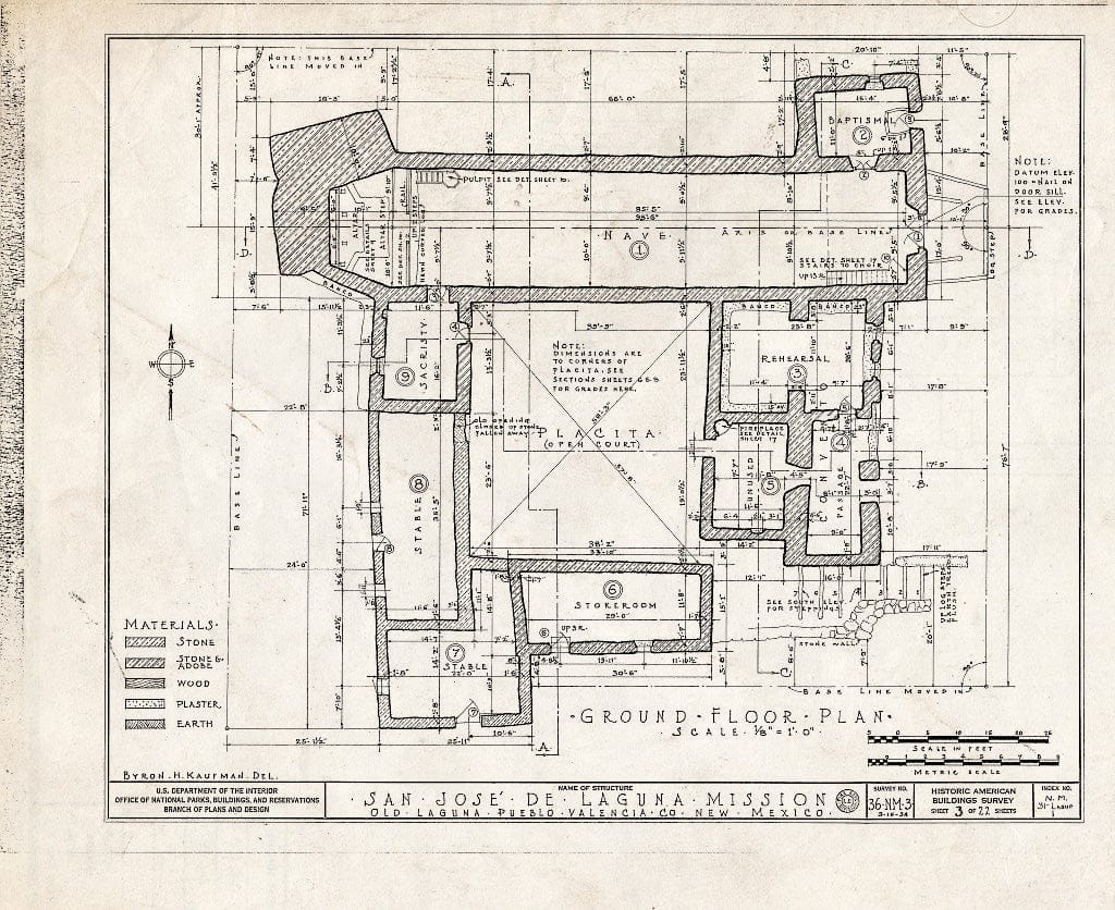 Blueprint HABS NM,31-LAGUP,1- (Sheet 3 of 22) - San Jose de Laguna Mission Church & Convento, Laguna, Cibola County, NM