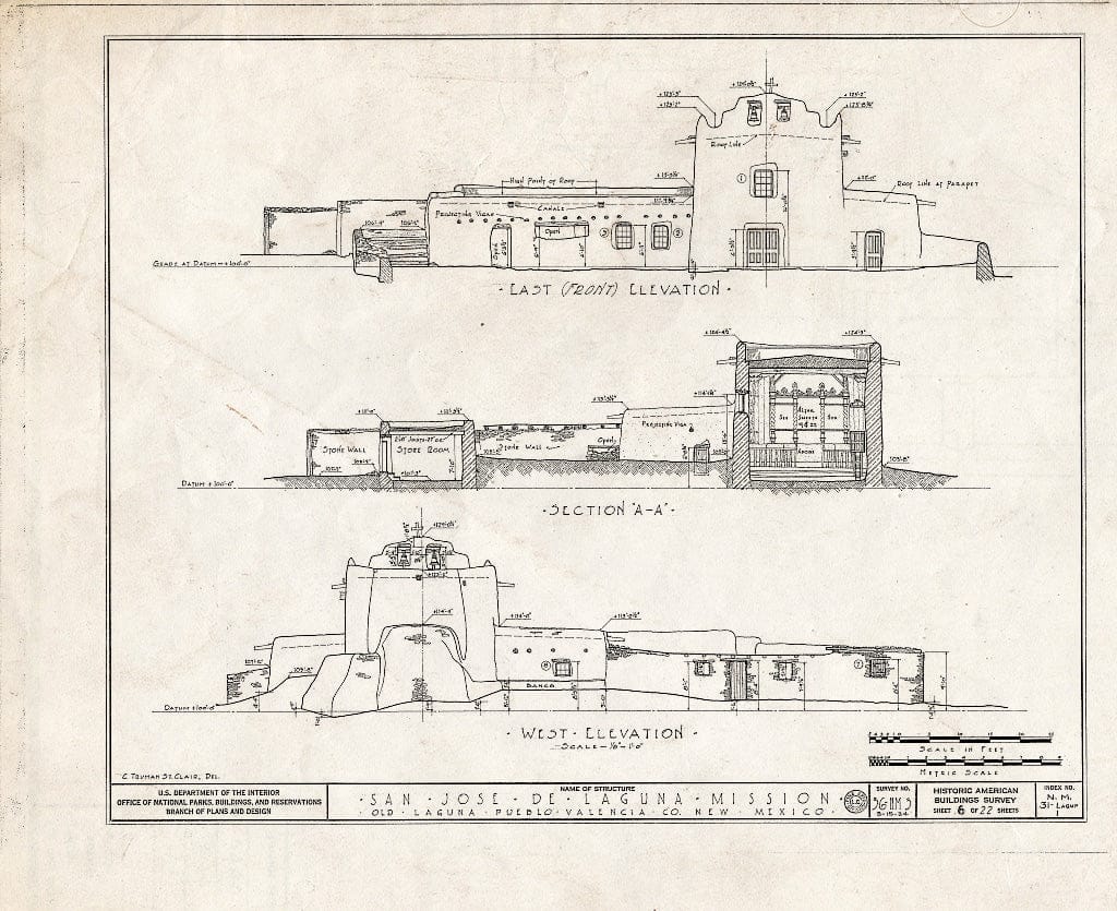 Blueprint HABS NM,31-LAGUP,1- (Sheet 6 of 22) - San Jose de Laguna Mission Church & Convento, Laguna, Cibola County, NM