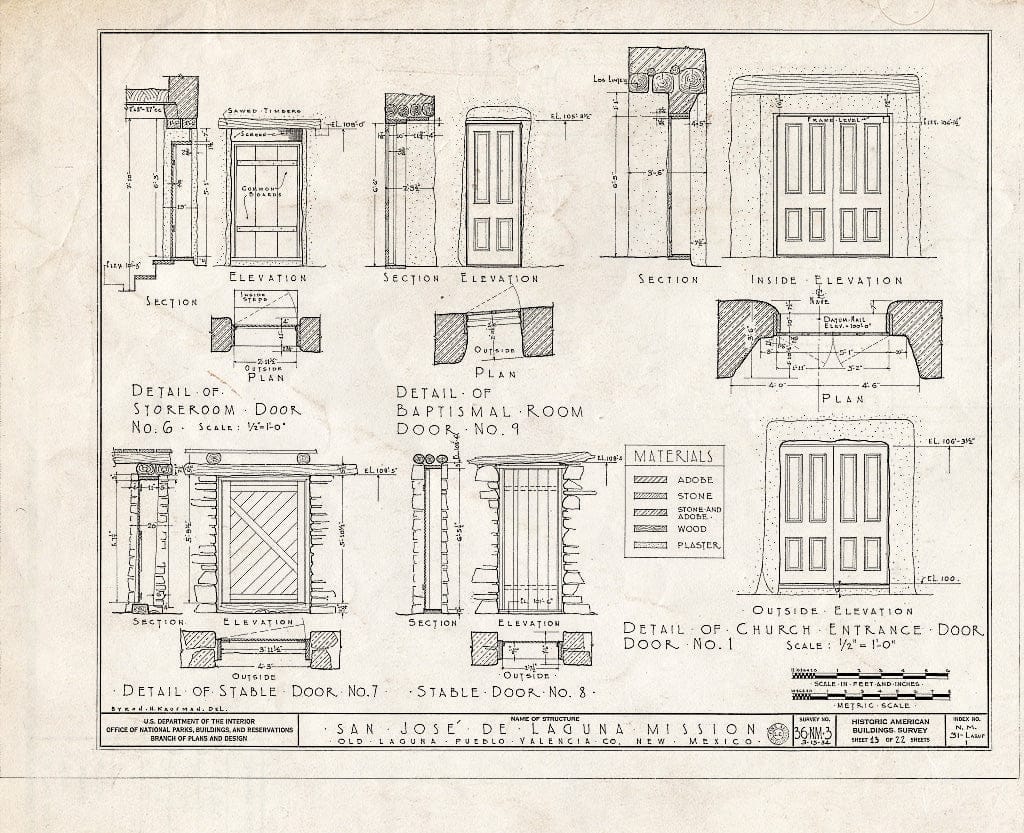 Blueprint HABS NM,31-LAGUP,1- (Sheet 13 of 22) - San Jose de Laguna Mission Church & Convento, Laguna, Cibola County, NM