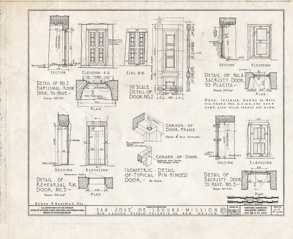 Blueprint HABS NM,31-LAGUP,1- (Sheet 14 of 22) - San Jose de Laguna Mission Church & Convento, Laguna, Cibola County, NM