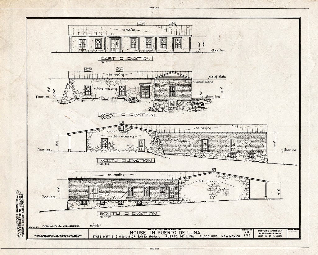 Blueprint HABS NM,10-PUEDEL,1- (Sheet 3 of 6) - House, State Highway 91, 10 Miles South of Santa Rosa, Puerto De Luna, Guadalupe County, NM