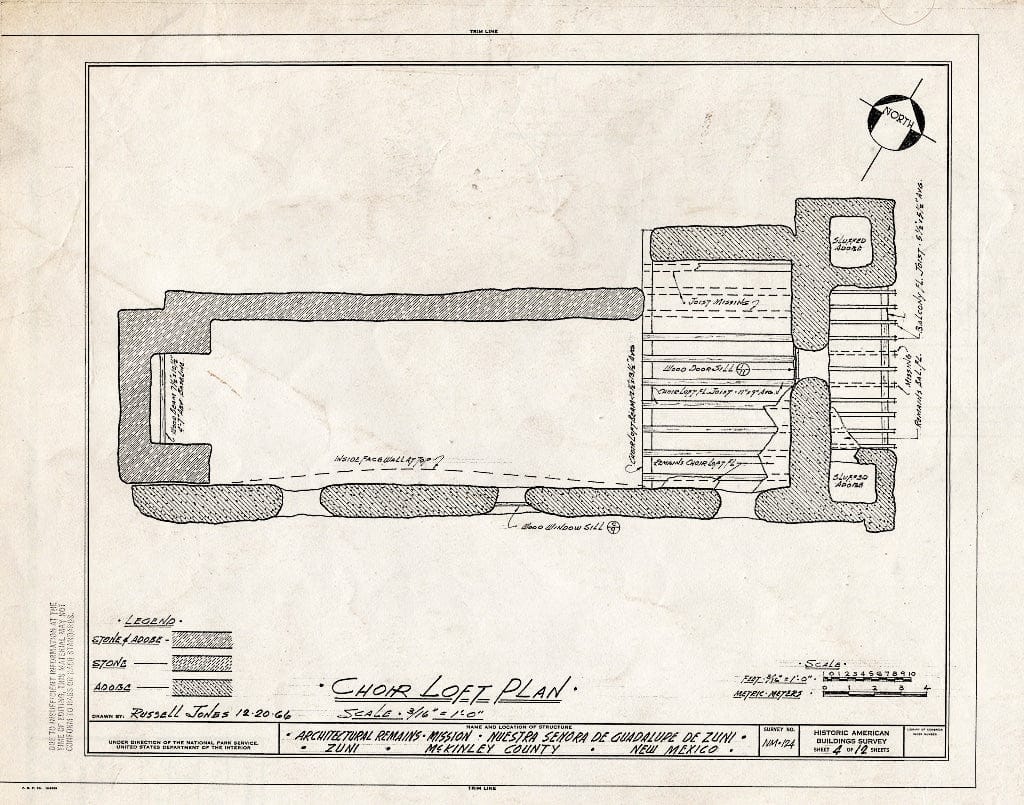 Blueprint HABS NM,16-ZUNIP,2- (Sheet 4 of 12) - Mission Nuestra Senora de Guadalupe de Zuni, Zuni Pueblo, Zuni, McKinley County, NM
