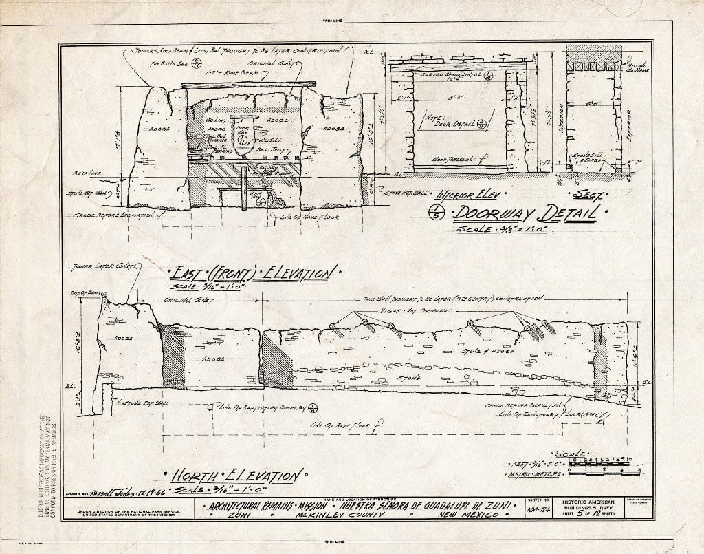 Blueprint HABS NM,16-ZUNIP,2- (Sheet 5 of 12) - Mission Nuestra Senora de Guadalupe de Zuni, Zuni Pueblo, Zuni, McKinley County, NM