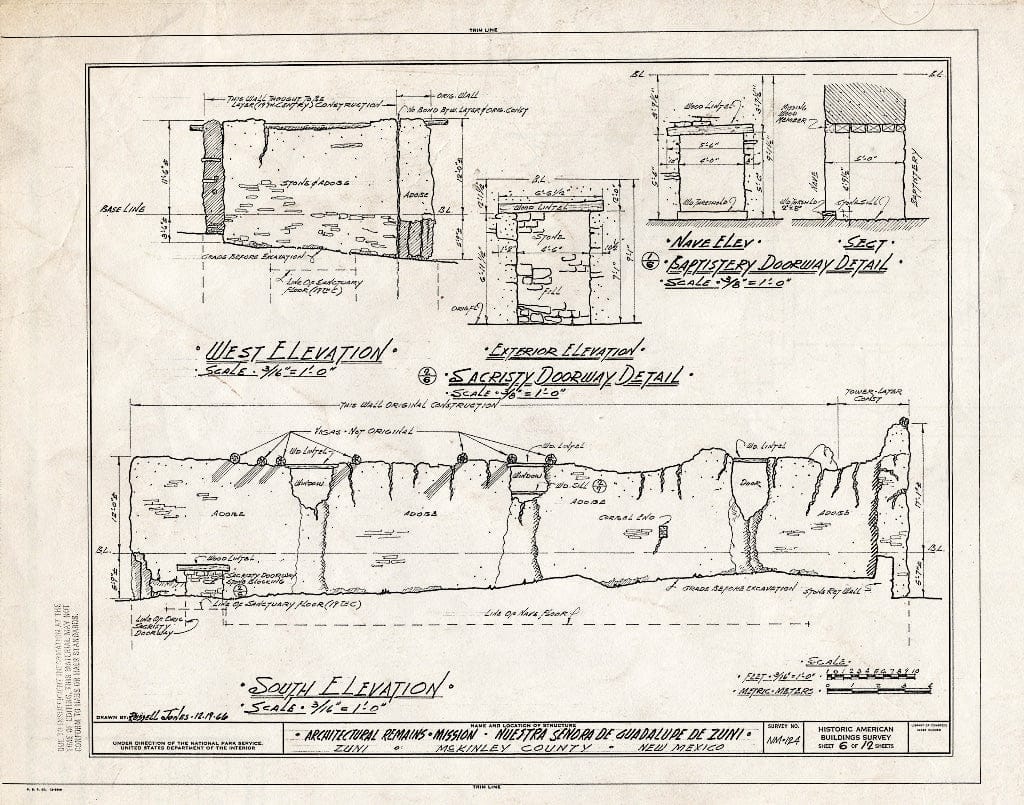 Blueprint HABS NM,16-ZUNIP,2- (Sheet 6 of 12) - Mission Nuestra Senora de Guadalupe de Zuni, Zuni Pueblo, Zuni, McKinley County, NM