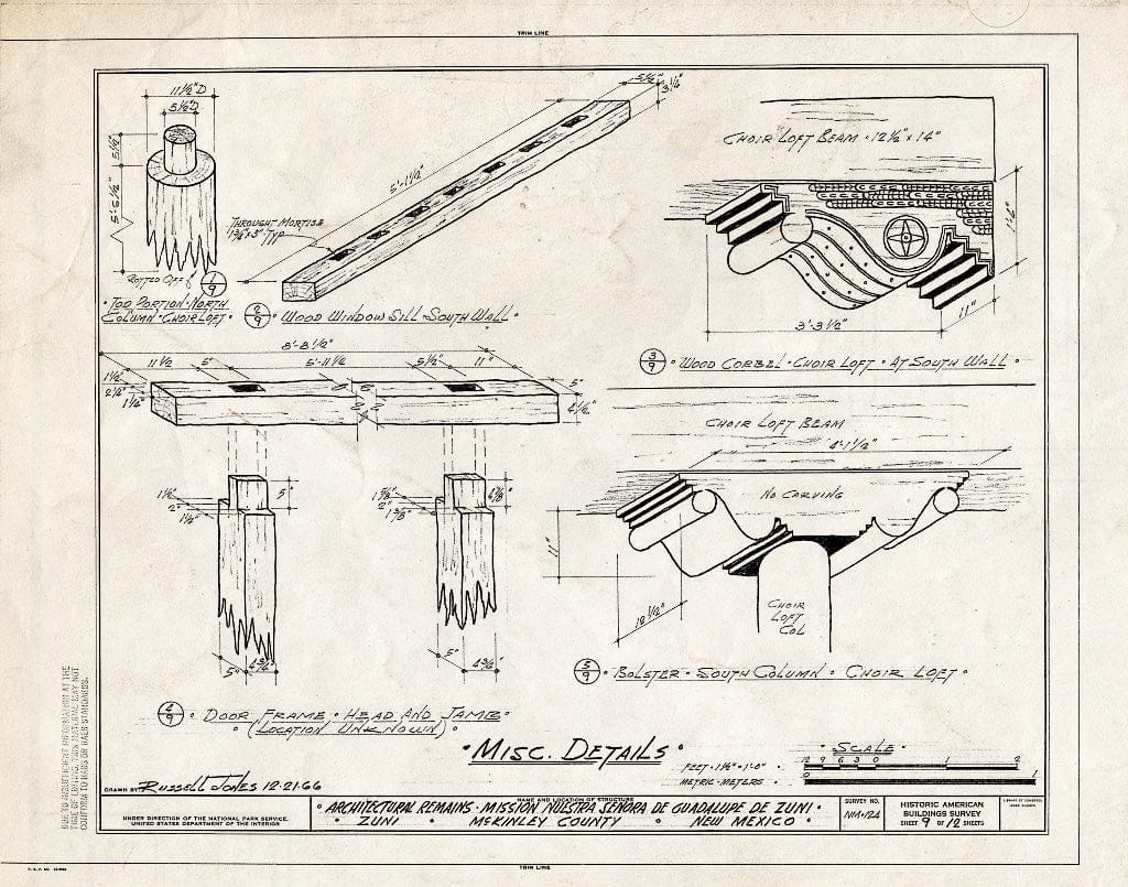 Blueprint HABS NM,16-ZUNIP,2- (Sheet 9 of 12) - Mission Nuestra Senora de Guadalupe de Zuni, Zuni Pueblo, Zuni, McKinley County, NM
