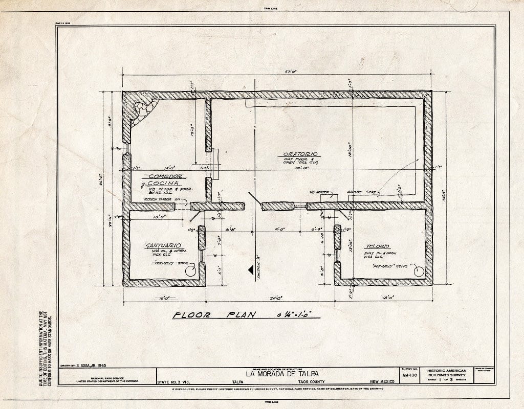 Blueprint HABS NM,28-TALP,3- (Sheet 1 of 3) - La Morada de Talpa, State Road 3 Vicinity, Talpa, Taos County, NM