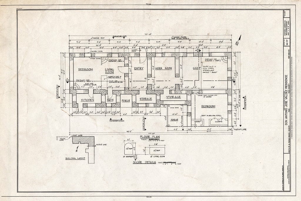 Blueprint HABS NM,28-TAO,6- (Sheet 1 of 4) - Don Antonio Jose Valdez House, Santa Fe & Pueblo Roads Vicinity, Taos, Taos County, NM
