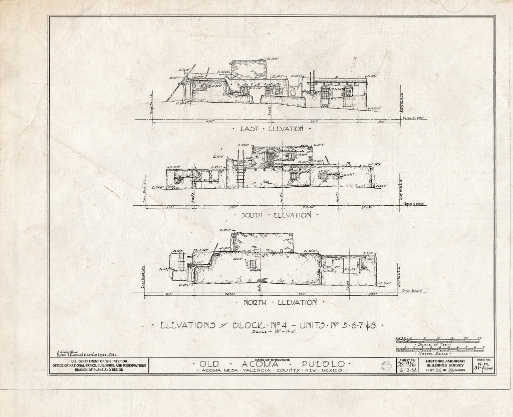Blueprint HABS NM,31-ACOMP,1- (Sheet 34 of 83) - Pueblo of Acoma, Casa Blanca Vicinity, Acoma Pueblo, Cibola County, NM
