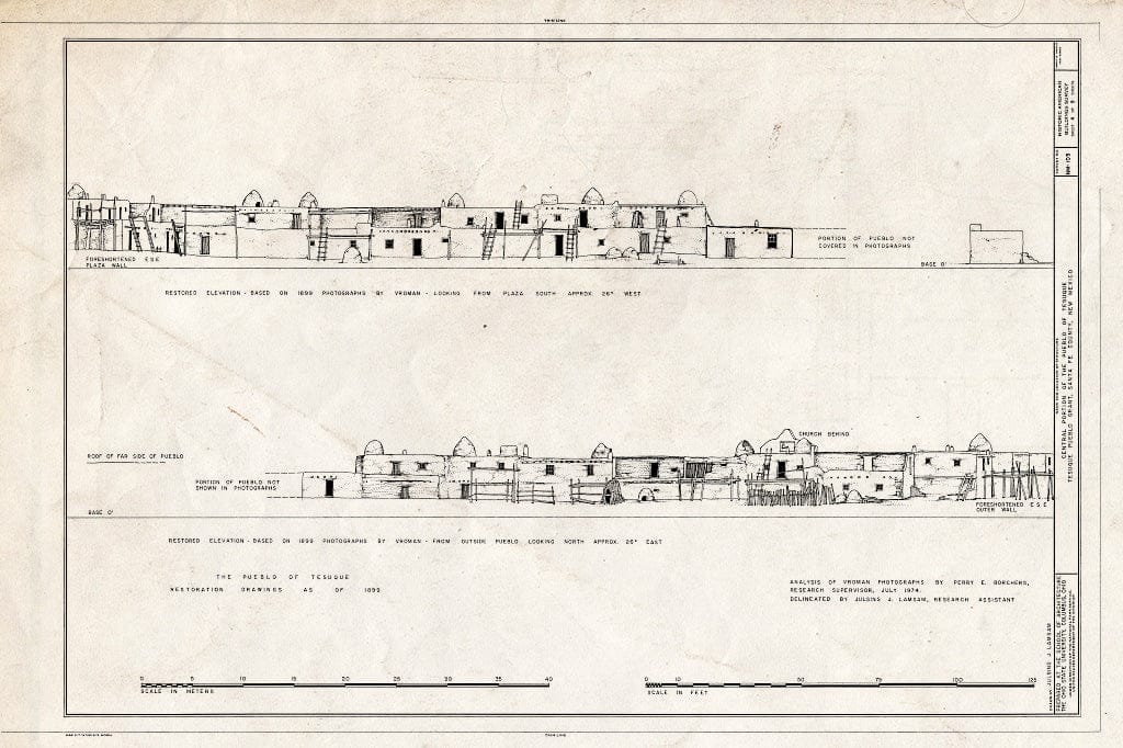 Blueprint Restored Elevations - Pueblo of Tesuque, Central Portion, Tesuque River Vicinity, Tesuque, Santa Fe County, NM