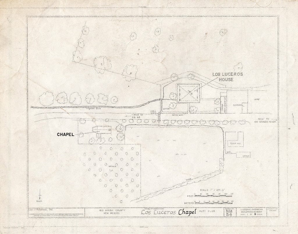 Blueprint HABS NM,20-LOLUC,2- (Sheet 1 of 5) - Los Luceros Chapel, Between U.S. Route 64; Rio Grande River; Los Luceros, Alcalde, Rio Arriba County, NM