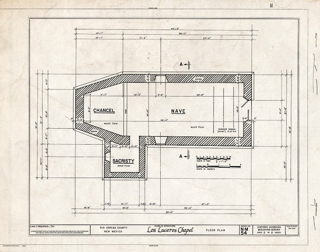 Blueprint HABS NM,20-LOLUC,2- (Sheet 2 of 5) - Los Luceros Chapel, Between U.S. Route 64; Rio Grande River; Los Luceros, Alcalde, Rio Arriba County, NM