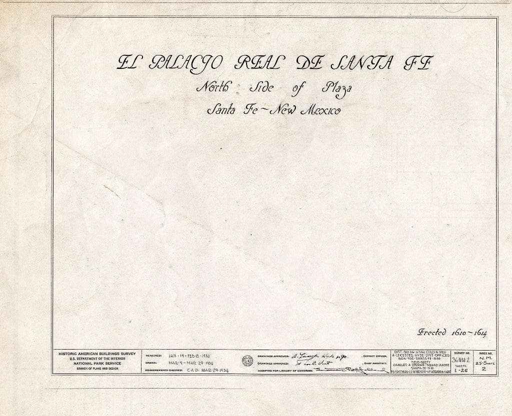 Blueprint HABS NM,25-SANFE,2- (Sheet 0 of 26) - El Palacio Real de Santa Fe, Palace Avenue, Santa Fe, Santa Fe County, NM