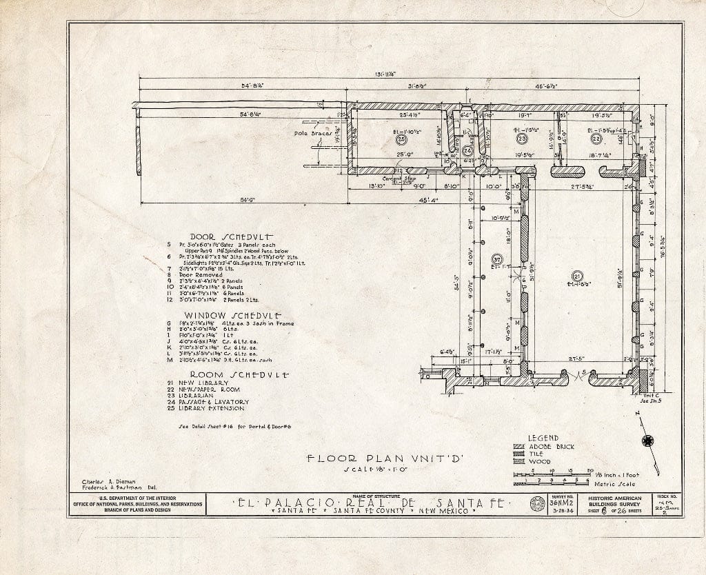 Blueprint HABS NM,25-SANFE,2- (Sheet 6 of 26) - El Palacio Real de Santa Fe, Palace Avenue, Santa Fe, Santa Fe County, NM