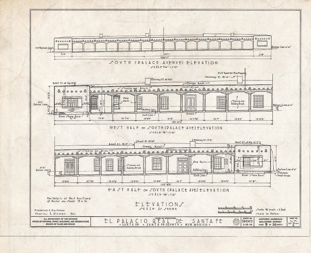 Blueprint HABS NM,25-SANFE,2- (Sheet 9 of 26) - El Palacio Real de Santa Fe, Palace Avenue, Santa Fe, Santa Fe County, NM