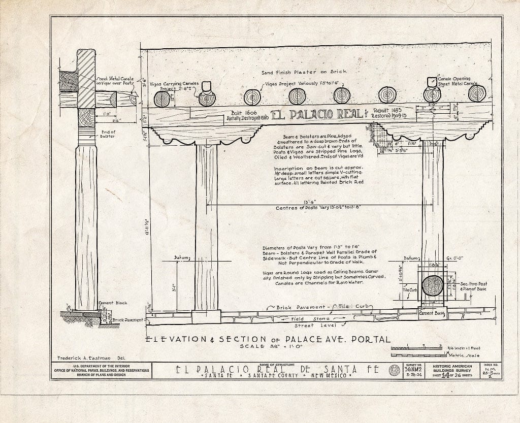 Blueprint HABS NM,25-SANFE,2- (Sheet 14 of 26) - El Palacio Real de Santa Fe, Palace Avenue, Santa Fe, Santa Fe County, NM
