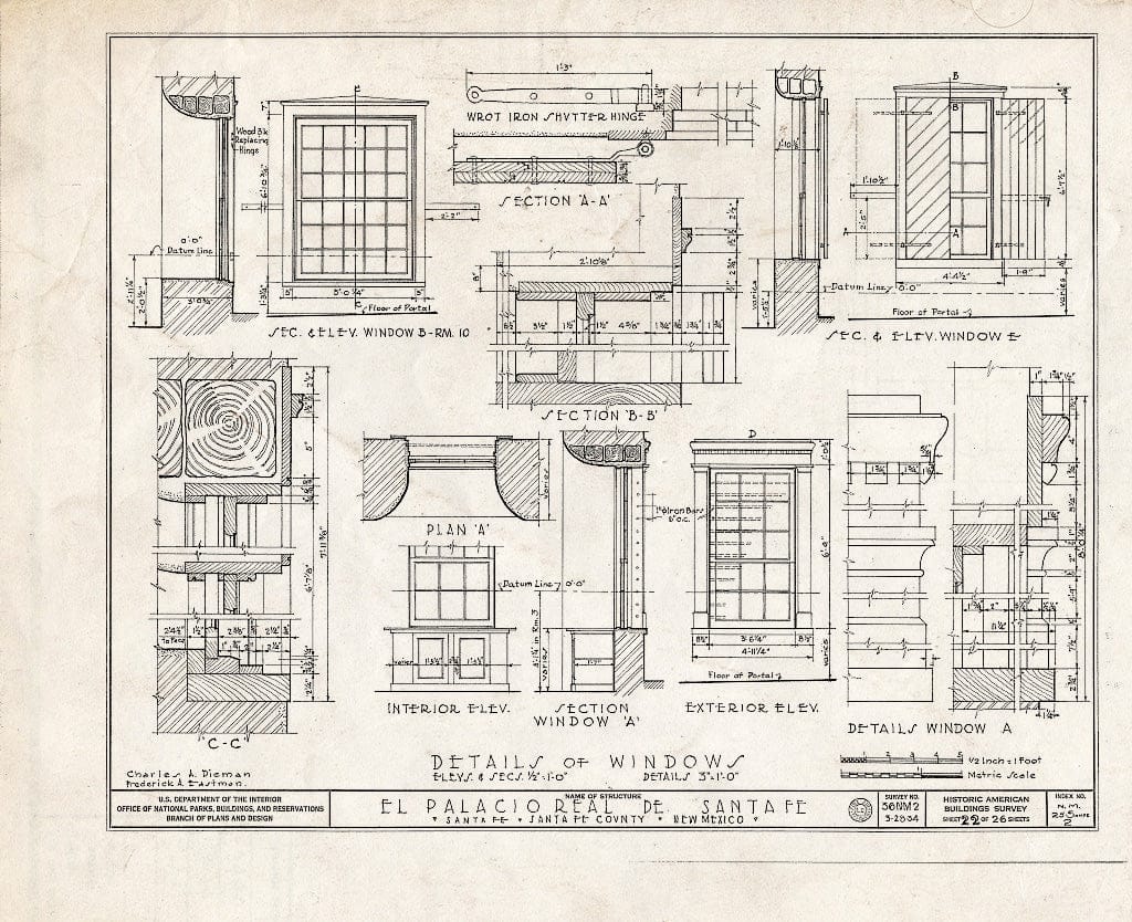 Blueprint HABS NM,25-SANFE,2- (Sheet 22 of 26) - El Palacio Real de Santa Fe, Palace Avenue, Santa Fe, Santa Fe County, NM