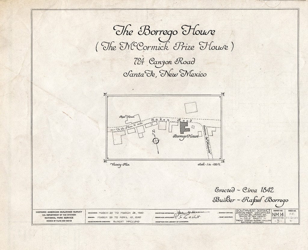 Blueprint HABS NM,25-SANFE,4- (Sheet 0 of 5) - Borrego House, 724 Canyon Road, Santa Fe, Santa Fe County, NM
