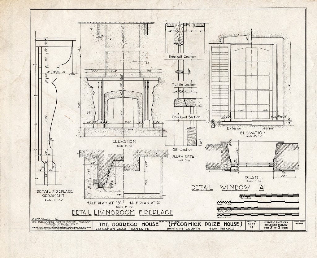 Blueprint HABS NM,25-SANFE,4- (Sheet 5 of 5) - Borrego House, 724 Canyon Road, Santa Fe, Santa Fe County, NM