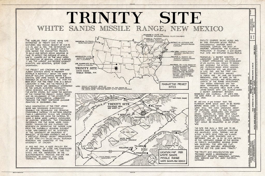 Blueprint HAER NM,27-ALMOG.V,1A- (Sheet 1 of 11) - White Sands Missile Range, Trinity Site, Vicinity of Routes 13 & 20, White Sands, Dona Ana County, NM