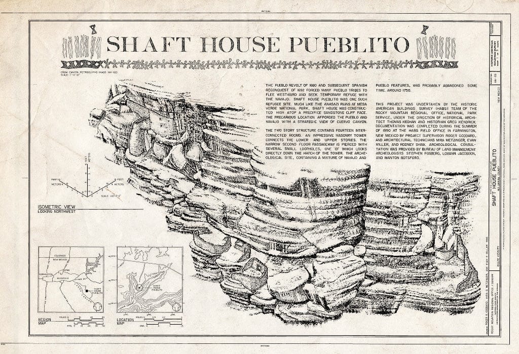 Blueprint HABS NM,20-DUL.V,11- (Sheet 1 of 3) - Shaft House Pueblito, Cuervo Canyon, Dulce, Rio Arriba County, NM