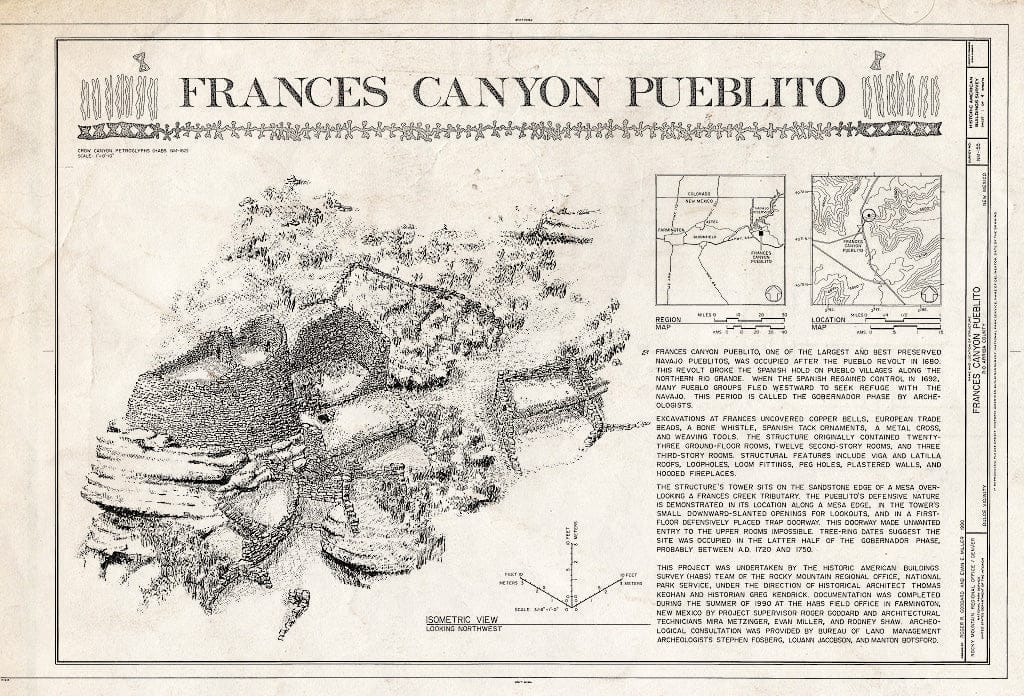 Blueprint HABS NM,20-DUL.V,3- (Sheet 1 of 4) - Frances Canyon Pueblito, Frances Canyon Rincon, Dulce, Rio Arriba County, NM