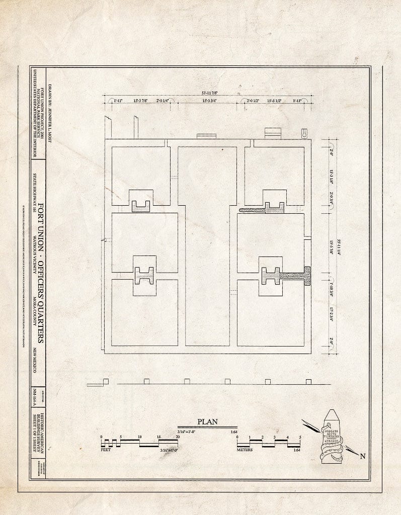 Blueprint HABS NM-164-A (Sheet 1 of 1) - Fort Union, Officers' Quarters, State Highway No. 161, Watrous, Mora County, NM