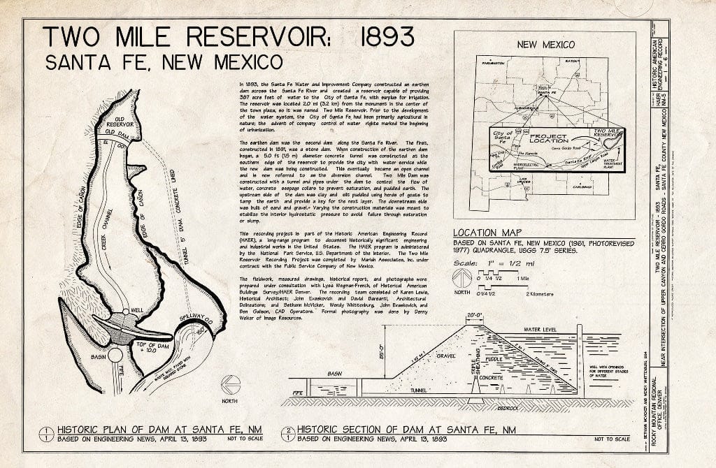 Blueprint HAER NM,25-SANFE,11- (Sheet 1 of 6) - Two Mile Reservoir, Santa Fe River, Intersection of Canyon & Cerro Gordo Roads, Santa Fe, Santa Fe County, NM