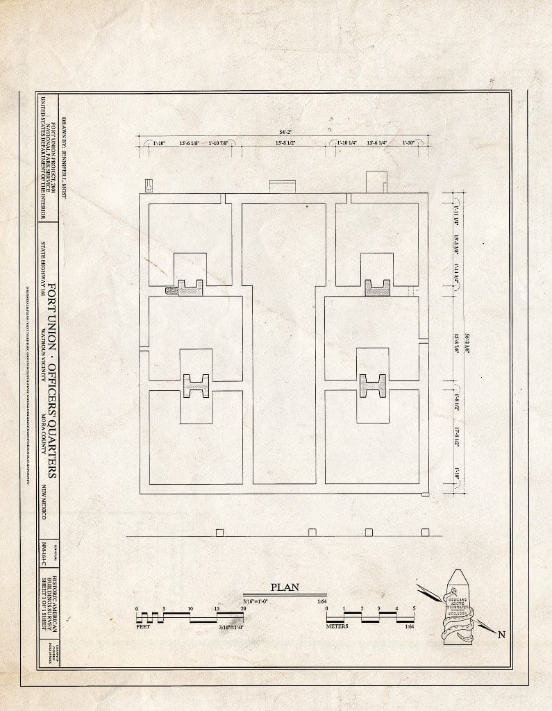Blueprint HABS NM-164-C (Sheet 1 of 1) - Fort Union, Officers' Quarters, State Highway No. 161, Watrous, Mora County, NM