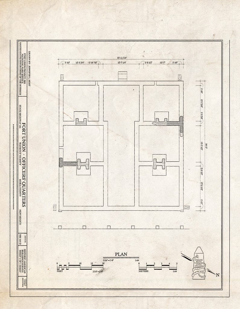 Blueprint HABS NM-164-D (Sheet 1 of 1) - Fort Union, Officers' Quarters, State Highway No. 161, Watrous, Mora County, NM