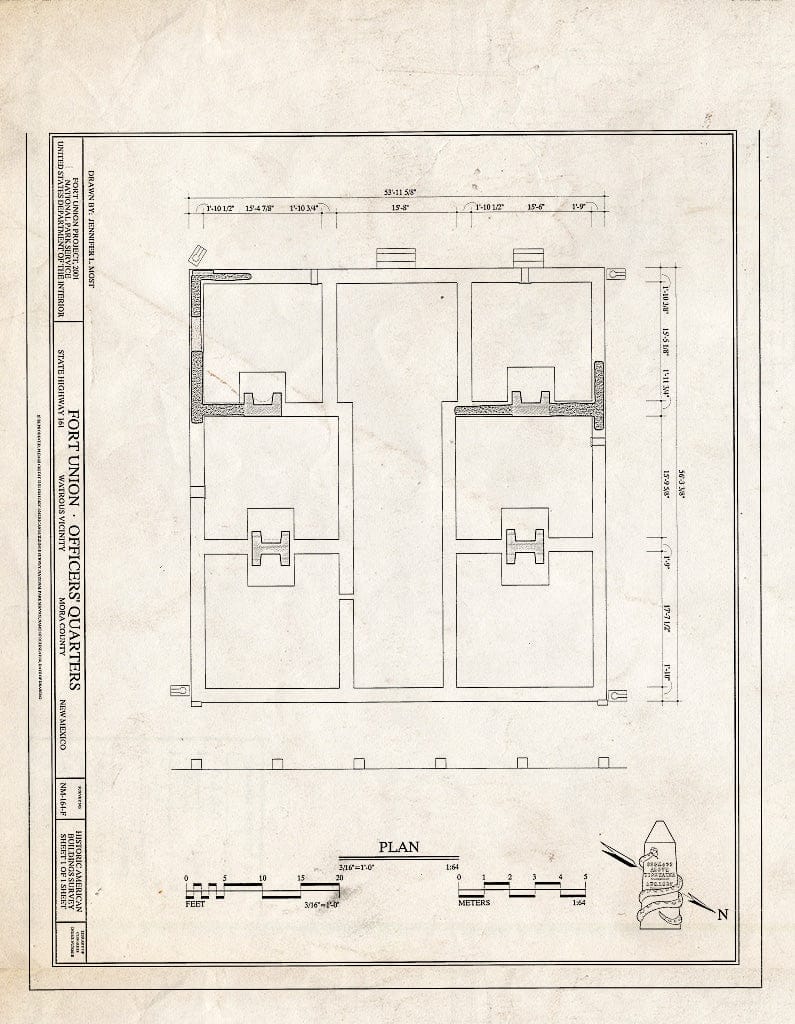 Blueprint HABS NM-164-F (Sheet 1 of 1) - Fort Union, Officers' Quarters, State Highway No. 161, Watrous, Mora County, NM