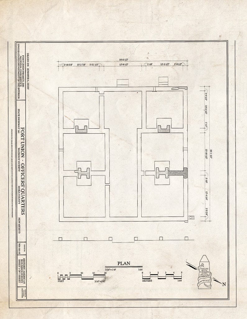 Blueprint HABS NM-164-H (Sheet 1 of 1) - Fort Union, Officers' Quarters, State Highway No. 161, Watrous, Mora County, NM