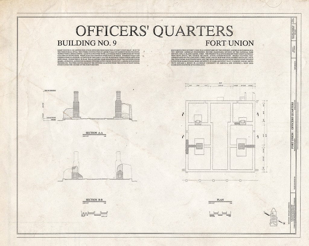 Blueprint HABS NM-164-I (Sheet 1 of 1) - Fort Union, Officers' Quarters, State Highway No. 161, Watrous, Mora County, NM