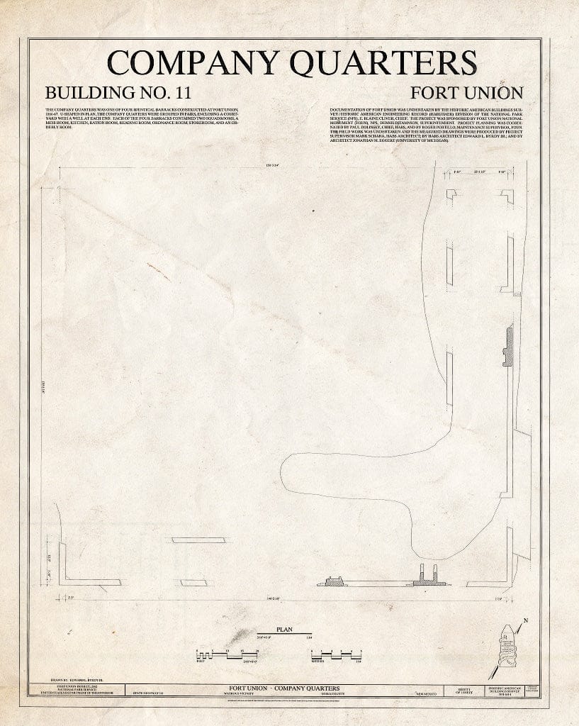Blueprint HABS NM-164-J (Sheet 1 of 1) - Fort Union, Company Quarters, State Highway No. 161, Watrous, Mora County, NM