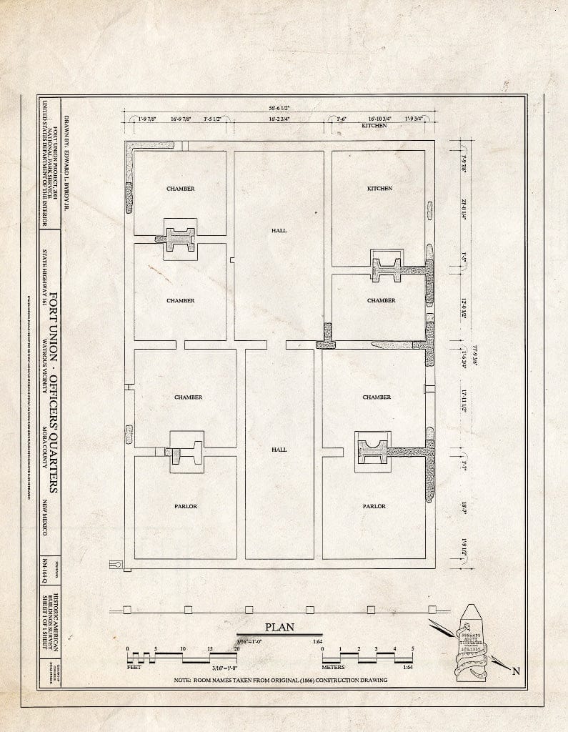 Blueprint HABS NM-164-Q (Sheet 1 of 1) - Fort Union, Officers' Quarters, State Highway No. 161, Watrous, Mora County, NM